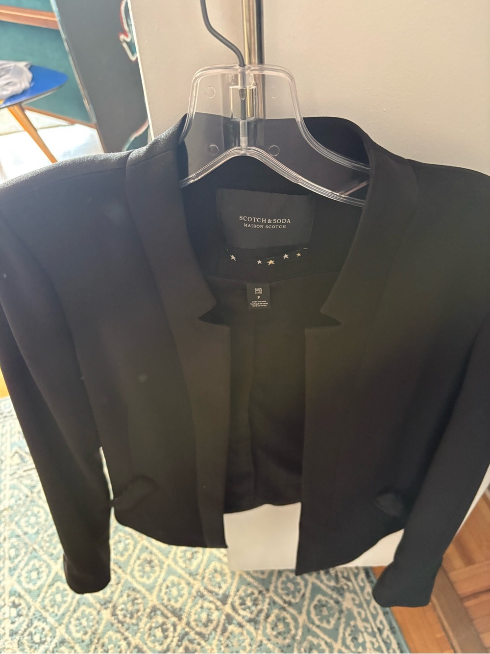 Scotch & Soda Black Open-Front Cropped Blazer
